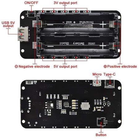 2'li 18650 Lityum Pil Yuvası Anahtarlı Mikro USB Type C